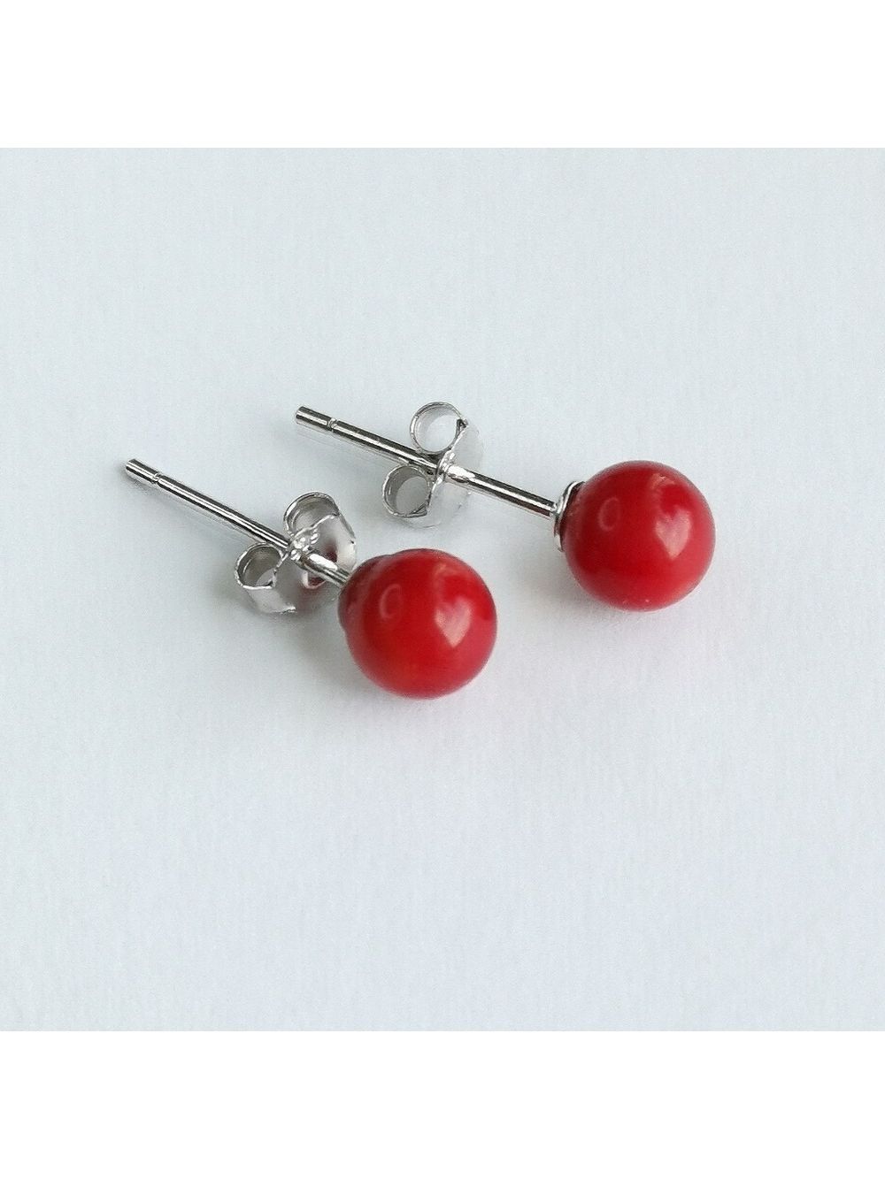 NEW Red Sponge Coral ball stud earrings Sterling Silver post 6mm